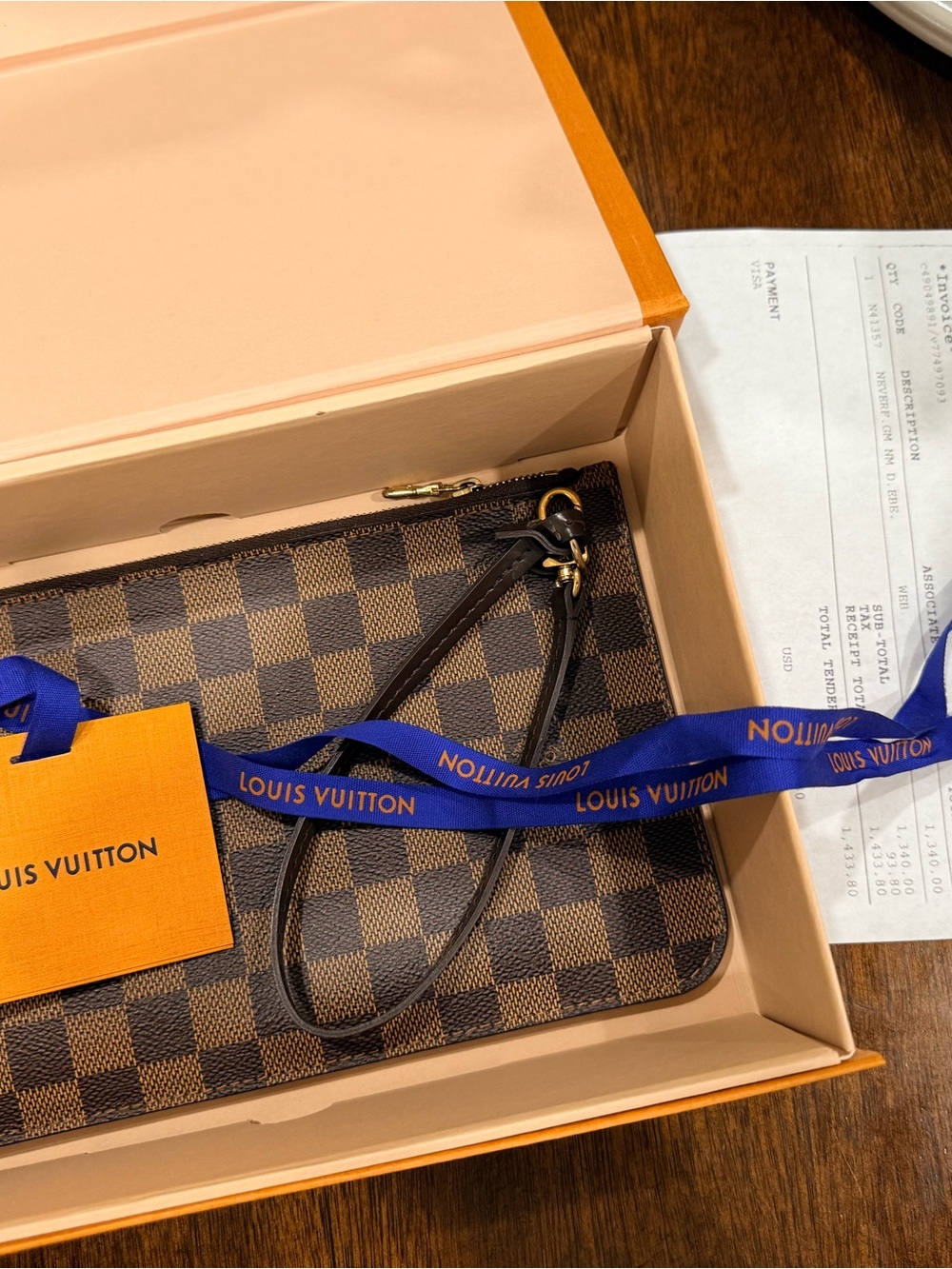 Louis Vuitton Neverfull Damier Ebene Wristlet Pochette with Receipt - Picture 11 of 15